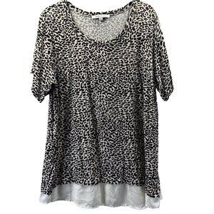 Ros & Olive Women's Top Size 1X Leopard‎ Layered Look Short Sleeve Black Ivory